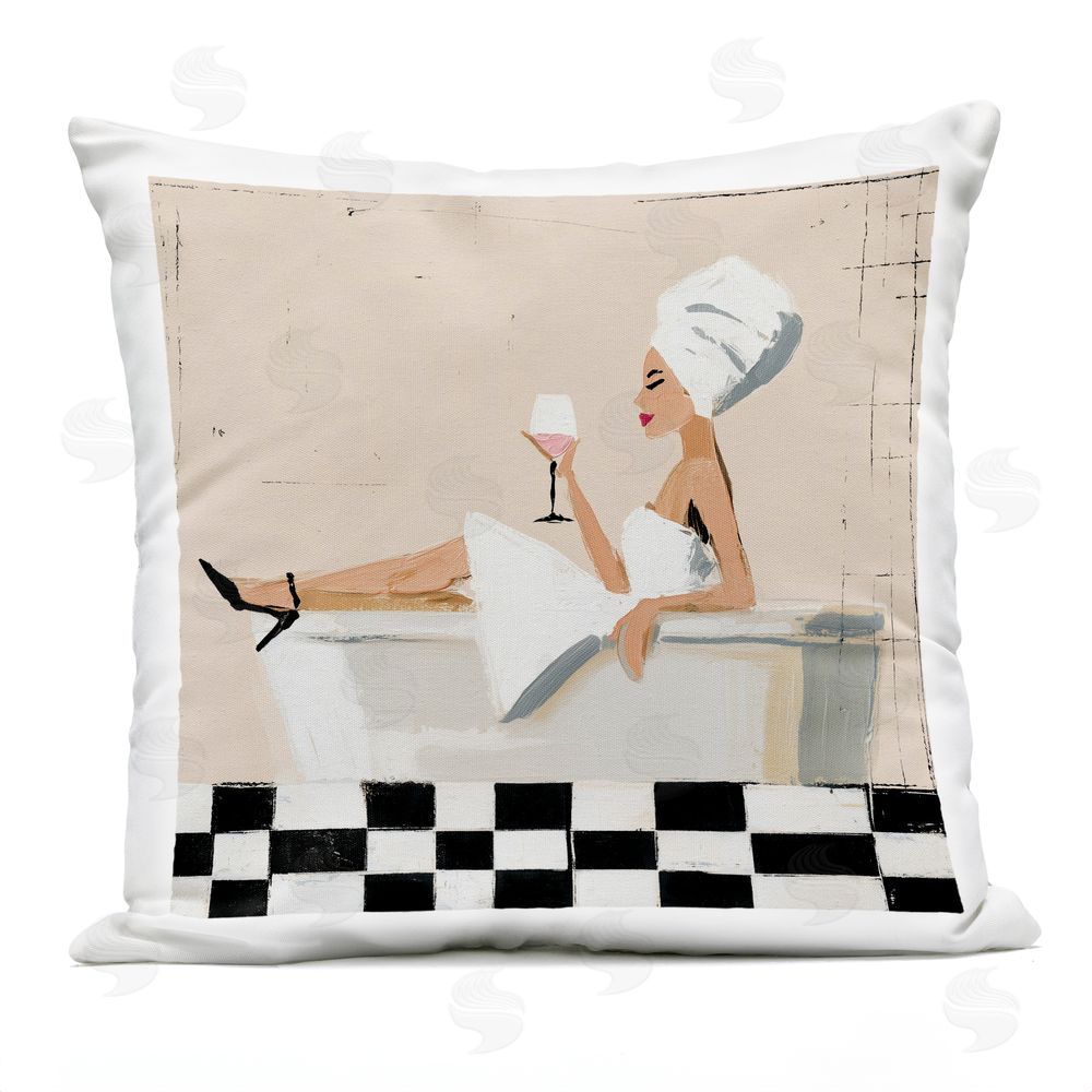 Svetlana Aleynikova Champagne Pause At Bath Time Outdoor Quick-Dry Polyester Square Throw Pillow