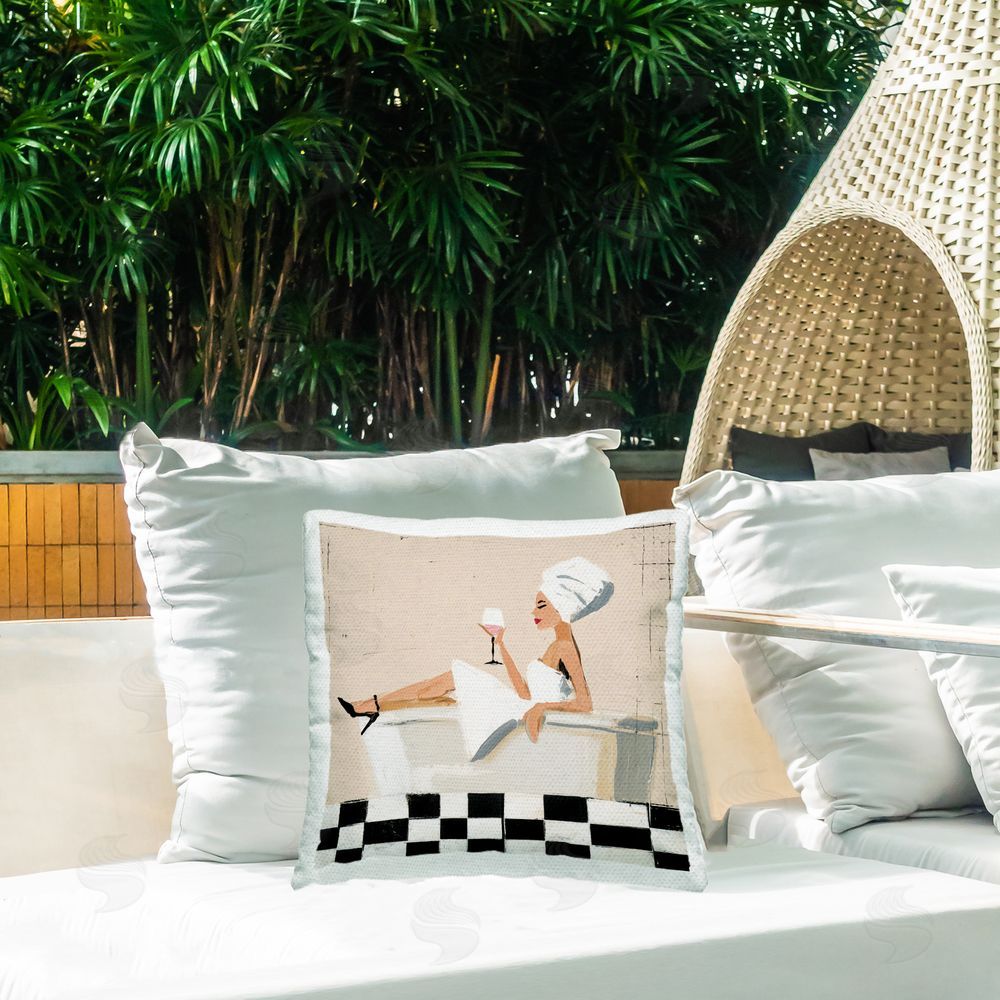 Svetlana Aleynikova Champagne Pause At Bath Time Outdoor Quick-Dry Polyester Printed Square Pillow on Patio