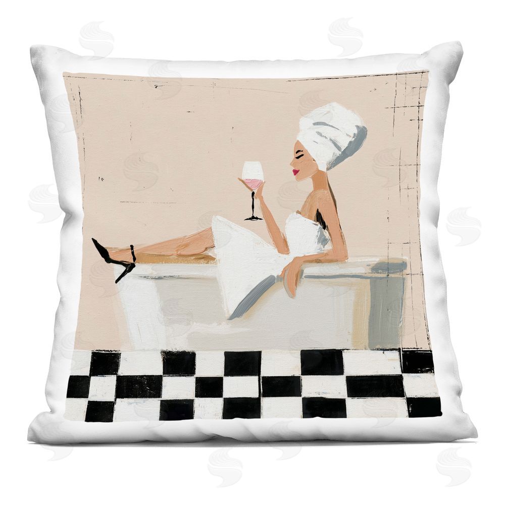 Svetlana Aleynikova Champagne Pause At Bath Time Indoor Plush Polyester Square Throw Pillow