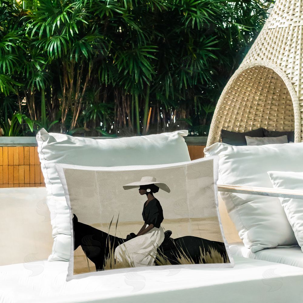 Svetlana Aleynikova Equestrian Elegance Silhouette Outdoor Quick-Dry Polyester Printed Lumbar Pillow on Patio