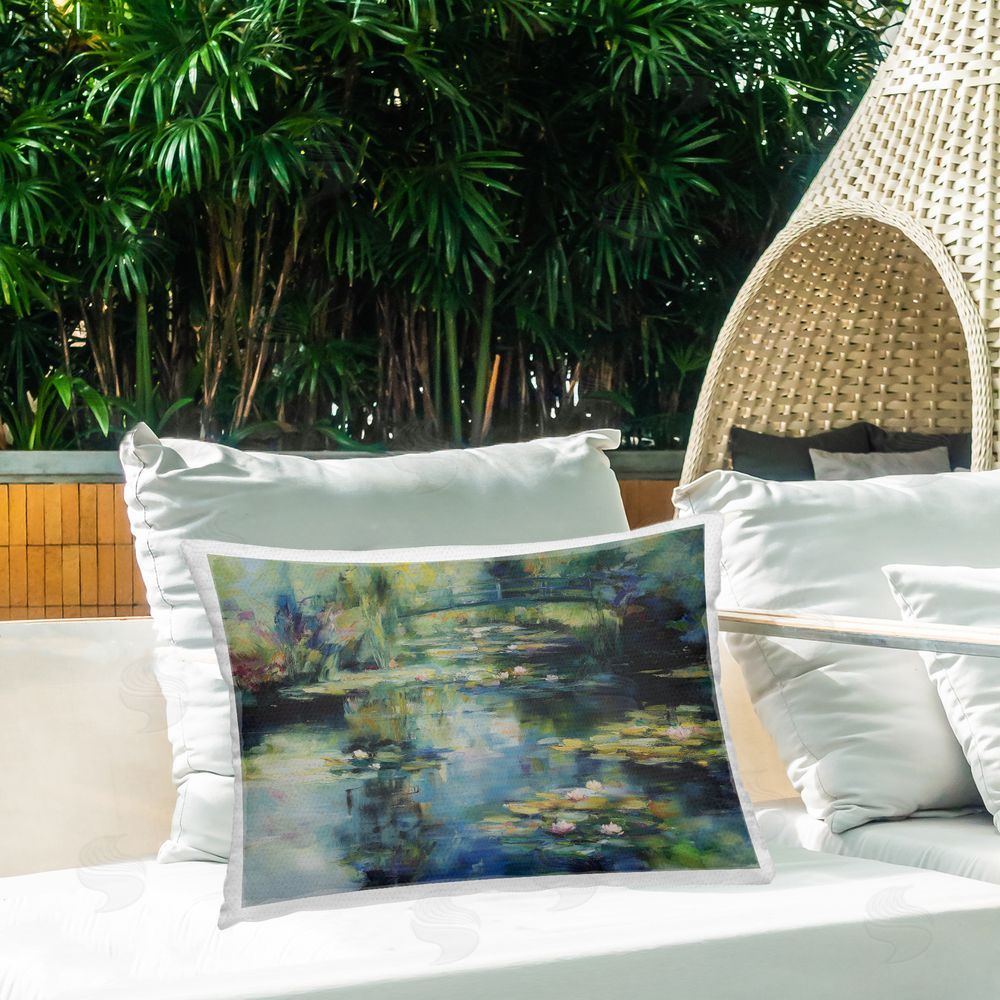 Svetlana Aleynikova Whispers Of Water Lily Pond Outdoor Quick-Dry Polyester Printed Lumbar Pillow on Patio