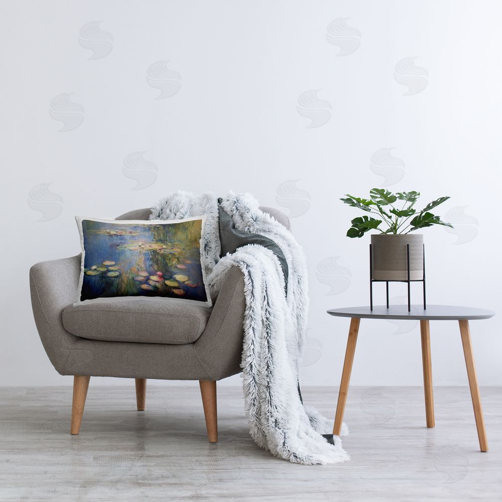 Svetlana Aleynikova Water's Lullaby Lotus Pond Plush Polyester Printed Lumbar Pillow on Chair