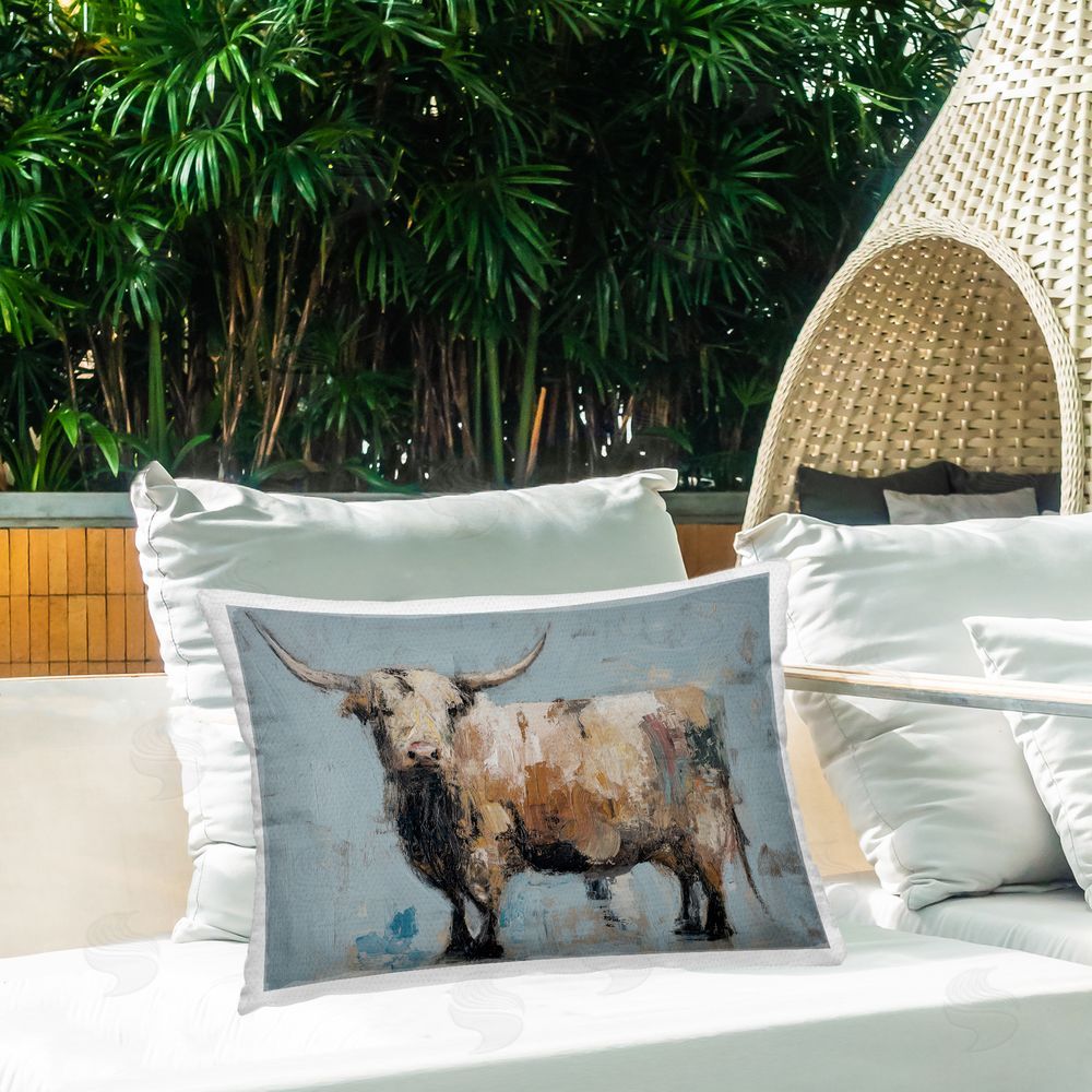Svetlana Aleynikova Pasture King Horned Cattle Outdoor Quick-Dry Polyester Printed Lumbar Pillow on Patio