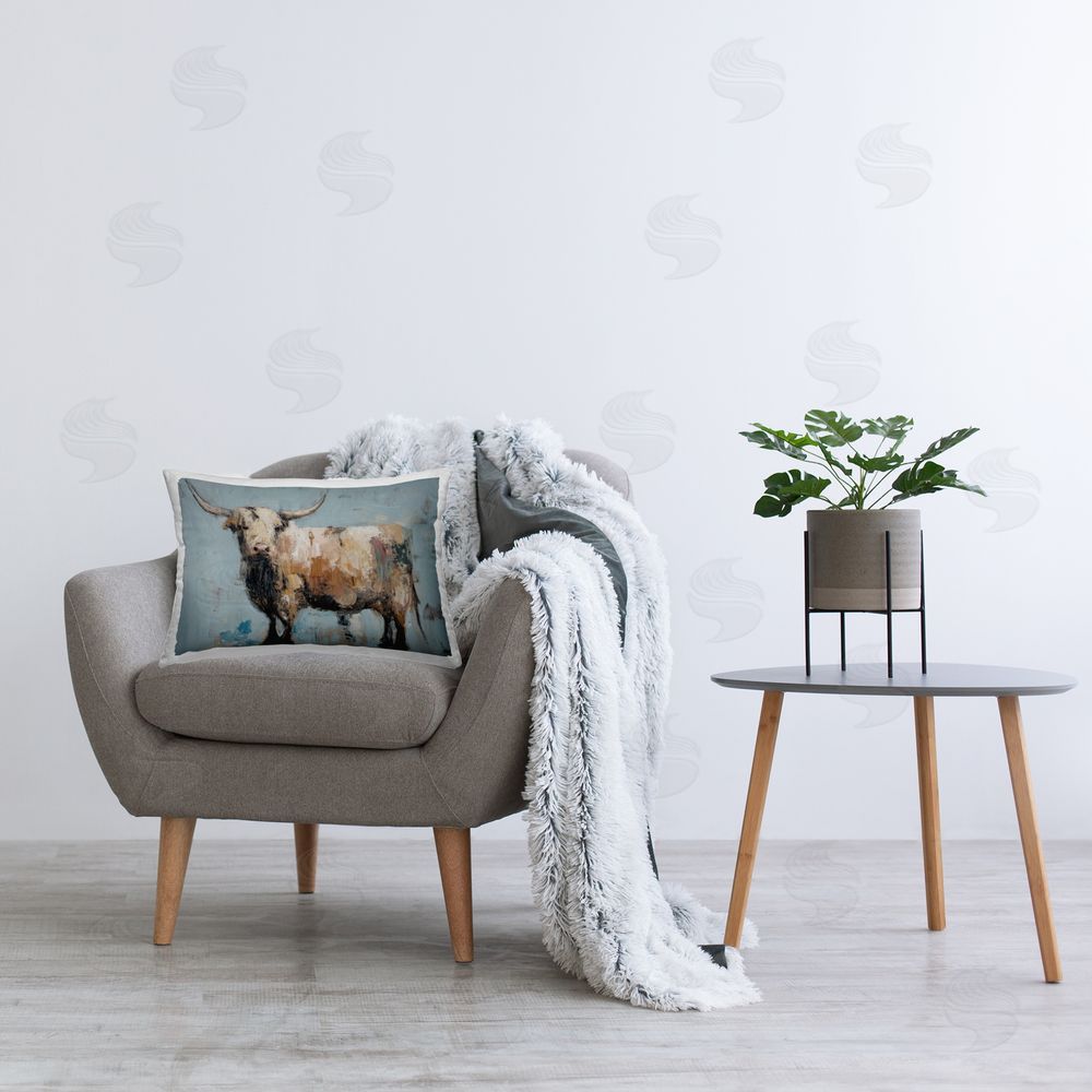 Svetlana Aleynikova Pasture King Horned Cattle Plush Polyester Printed Lumbar Pillow on Chair