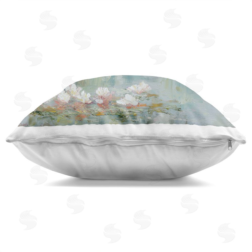 Svetlana Aleynikova Whispering Bridge Over Lily Pond Indoor Plush Polyester Square Throw Pillow Zipper Detail