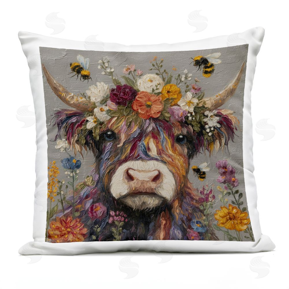 Svetlana Aleynikova Floral Crown & Bees Cattle Outdoor Quick-Dry Polyester Square Throw Pillow