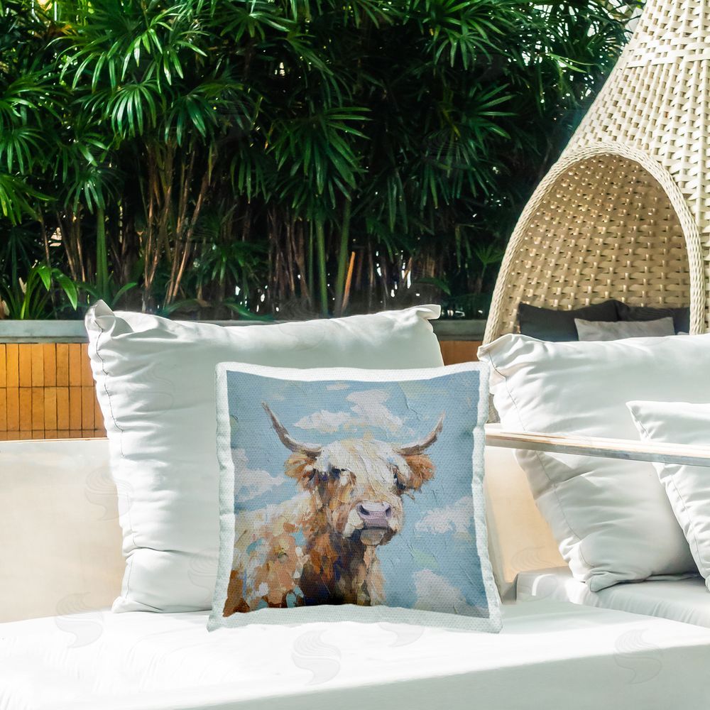 Svetlana Aleynikova Sky Gazer Highland Cattle Outdoor Quick-Dry Polyester Printed Square Pillow on Patio