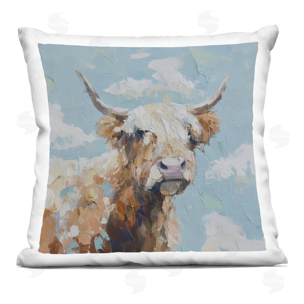 Svetlana Aleynikova Sky Gazer Highland Cattle Indoor Plush Polyester Square Throw Pillow