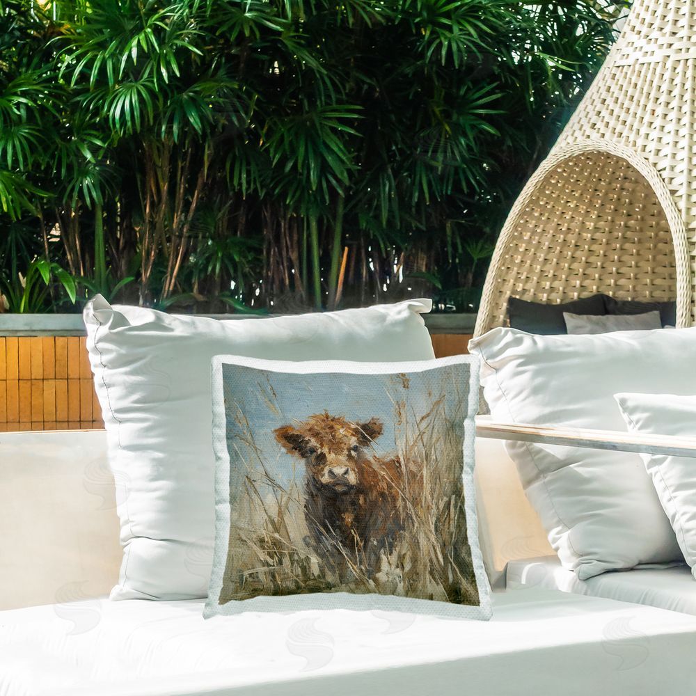 Svetlana Aleynikova Young Highlander in Tall Grass Outdoor Quick-Dry Polyester Printed Square Pillow on Patio