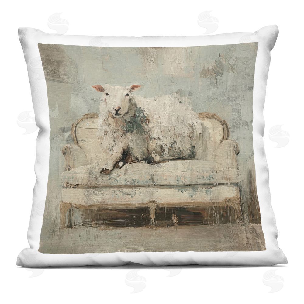 Svetlana Aleynikova Sheep Serenity on Vintage Sofa Indoor Plush Polyester Square Throw Pillow