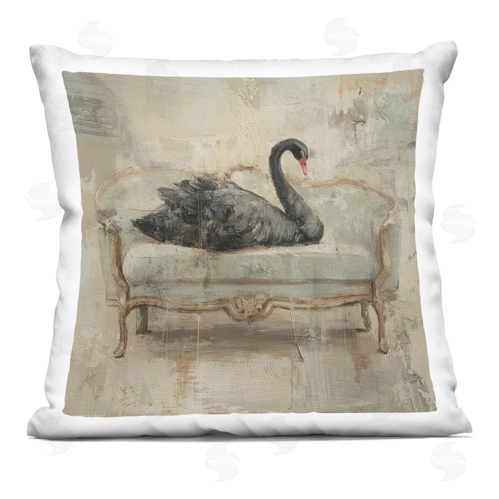 Svetlana Aleynikova Black Swan on Vintage Sofa Indoor Plush Polyester Square Throw Pillow