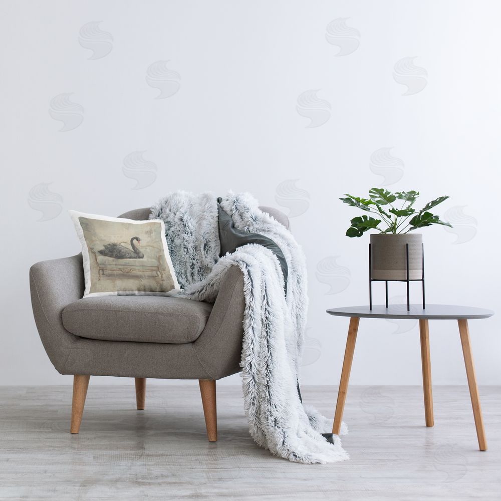 Svetlana Aleynikova Black Swan on Vintage Sofa Plush Polyester Printed Square Pillow on Chair