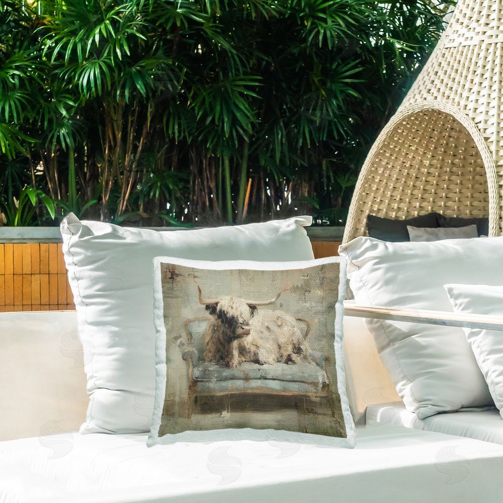 Svetlana Aleynikova Highland Rest Cozy Shaggy Cow Outdoor Quick-Dry Polyester Printed Square Pillow on Patio