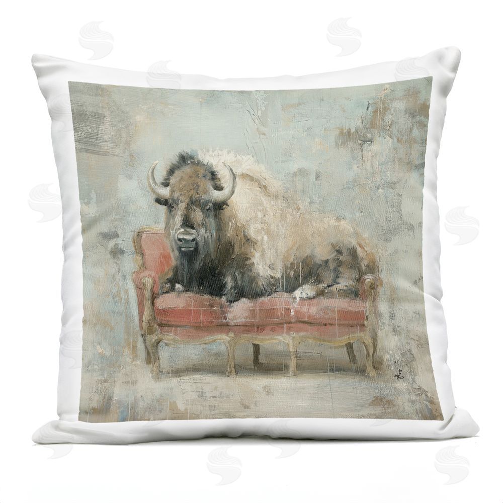Svetlana Aleynikova Rustic Bison Reclining on Sofa Outdoor Quick-Dry Polyester Square Throw Pillow