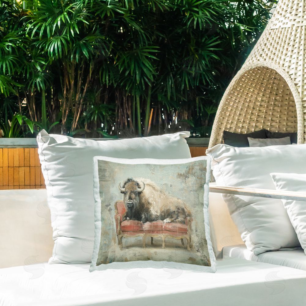 Svetlana Aleynikova Rustic Bison Reclining on Sofa Outdoor Quick-Dry Polyester Printed Square Pillow on Patio