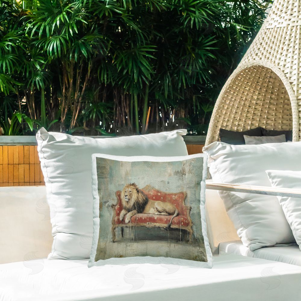 Svetlana Aleynikova Lion's Seat on Vintage Sofa Outdoor Quick-Dry Polyester Printed Square Pillow on Patio