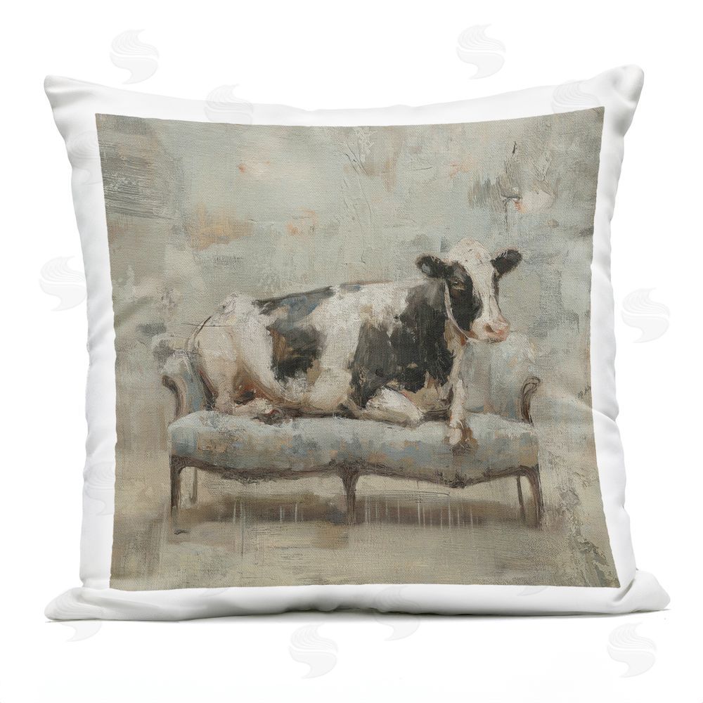 Svetlana Aleynikova Cow Comfort on Vintage Settee Outdoor Quick-Dry Polyester Square Throw Pillow