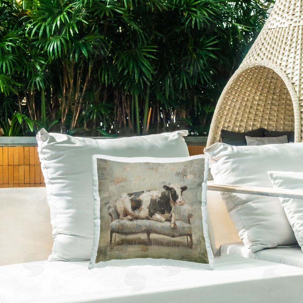 Svetlana Aleynikova Cow Comfort on Vintage Settee Outdoor Quick-Dry Polyester Printed Square Pillow on Patio