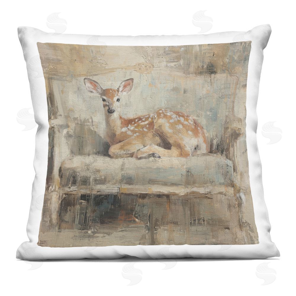Svetlana Aleynikova Fawn Retreat on Cozy Couch Indoor Plush Polyester Square Throw Pillow