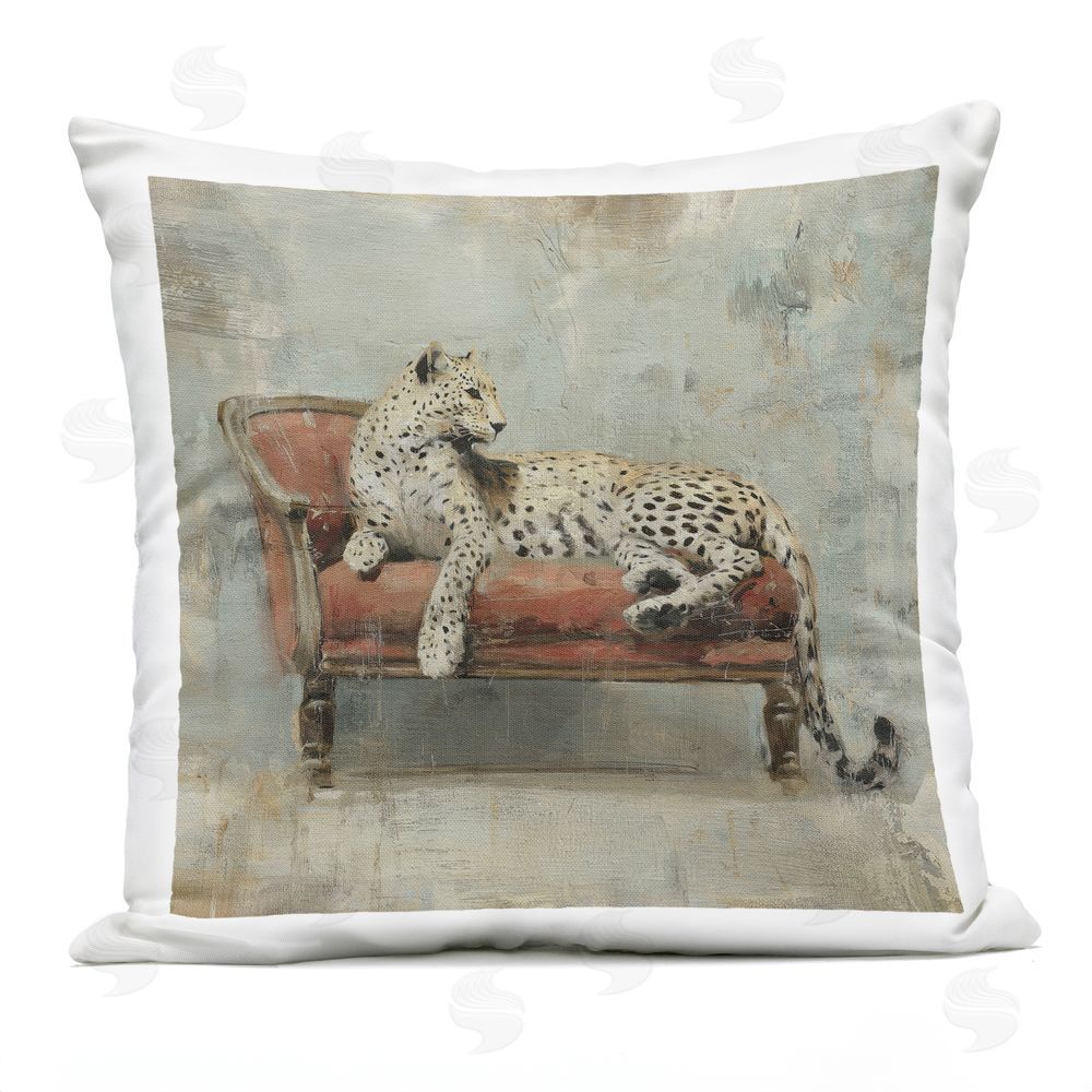 Svetlana Aleynikova Leopard Lounge on Vintage Sofa Outdoor Quick-Dry Polyester Square Throw Pillow