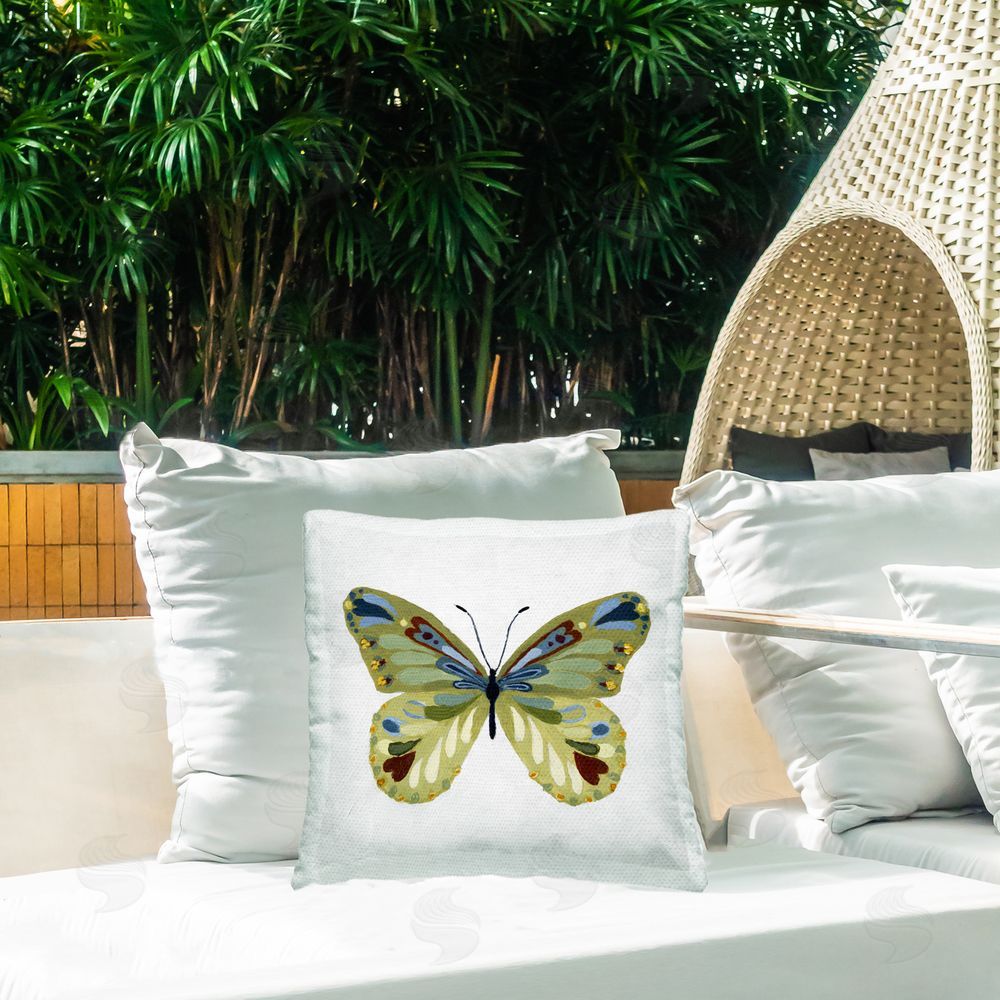Lanie Loreth Inspired By An Olive Butterfly Outdoor Quick-Dry Polyester Printed Square Pillow on Patio