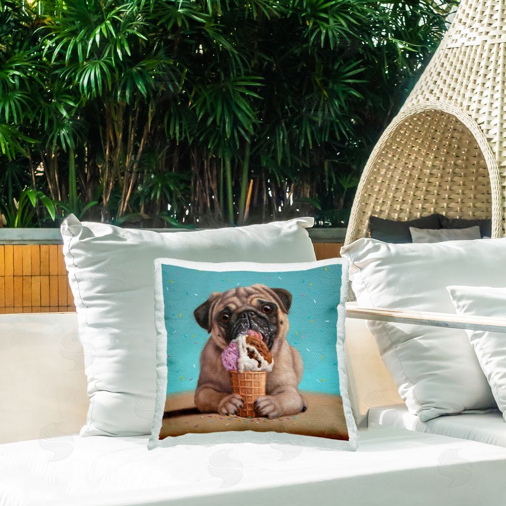 Lucia Heffernan Neapawlitan Ice Cream & Dog Square Printed Throw Pillow on Patio