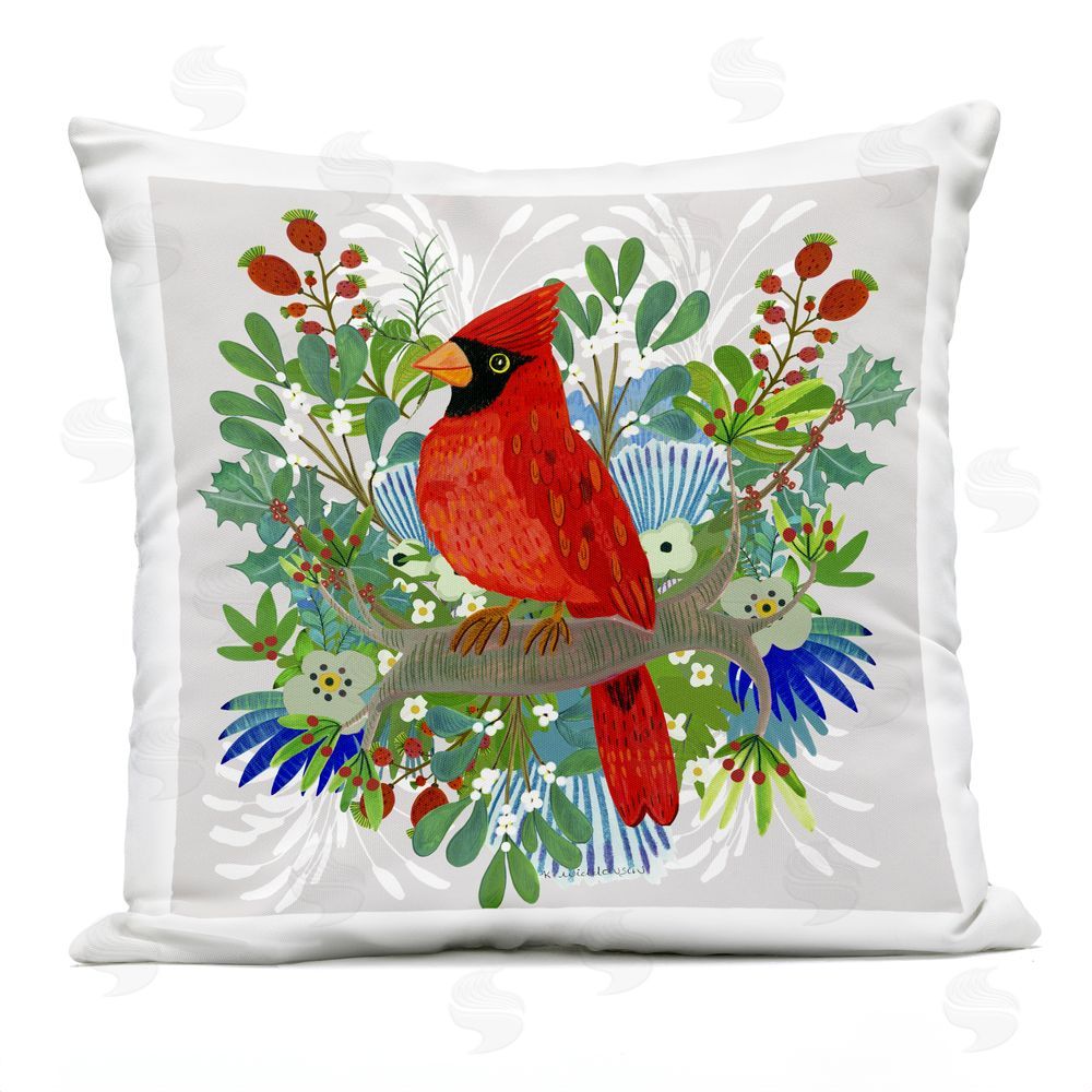 Kay Widdowson Christmas Nestings Cardinal Outdoor Square Printed Throw Pillow