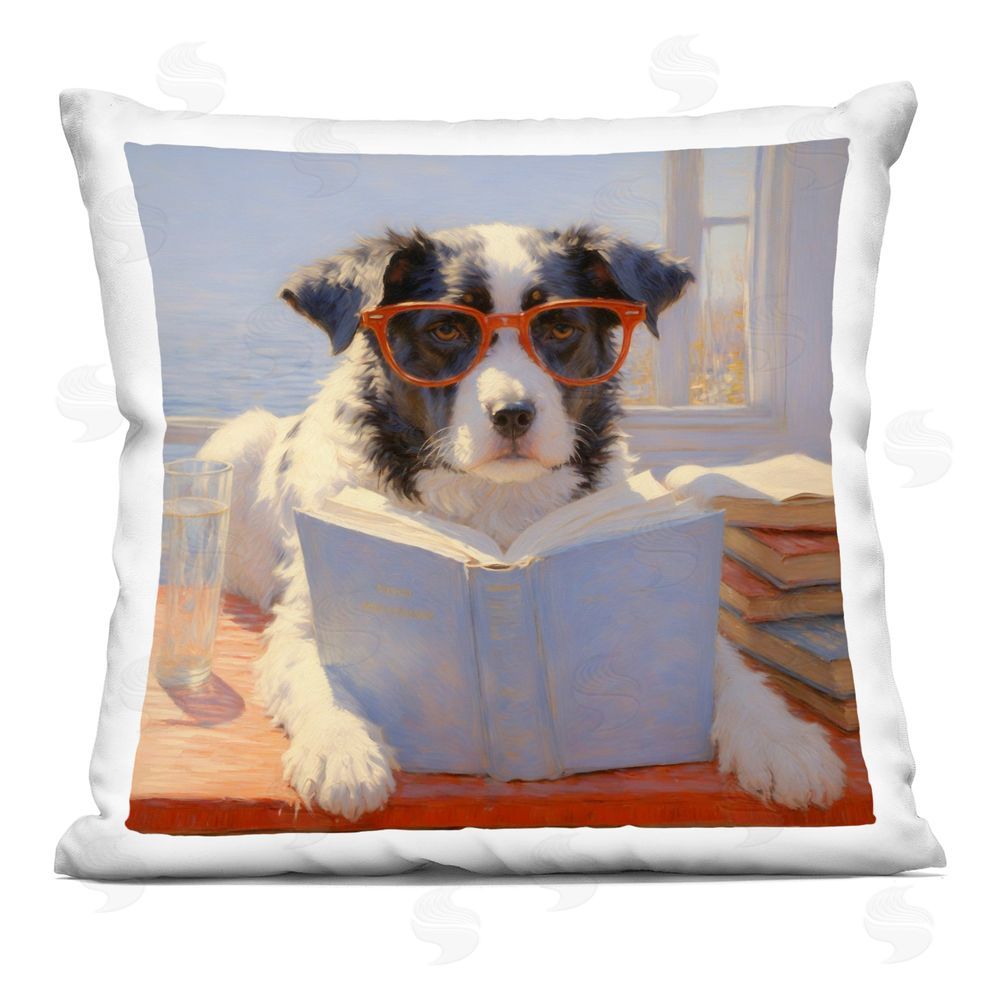 Angie Hawke Sunlit Dog Reading By Window Square Printed Throw Pillow