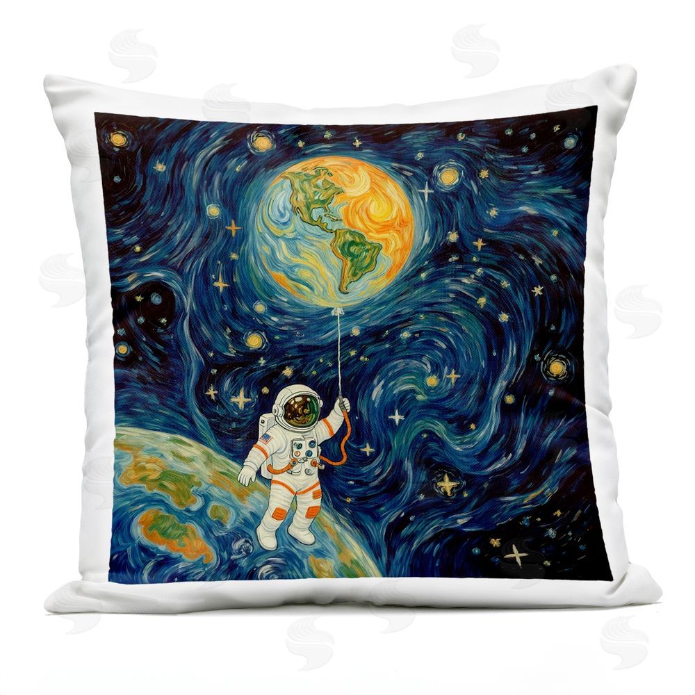 Angie Hawke Astronaut with Earth Balloon Outdoor Square Printed Throw Pillow