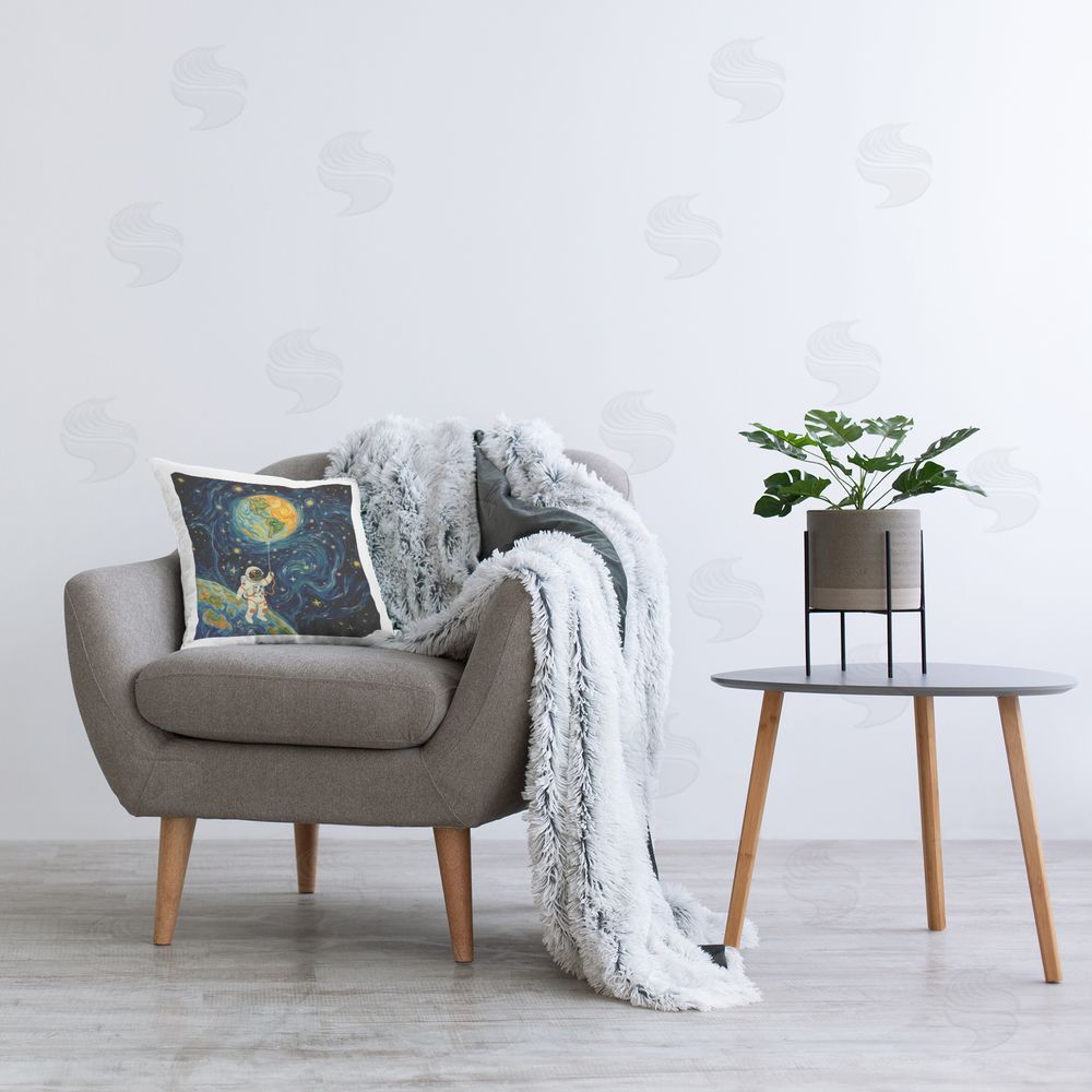 Angie Hawke Astronaut with Earth Balloon Square Printed Throw Pillow on Chair