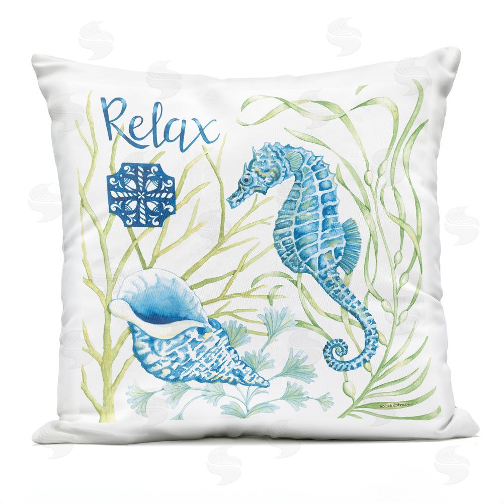 Deb Strain Relax Seahorse & Seashell Outdoor Quick-Dry Polyester Square Throw Pillow
