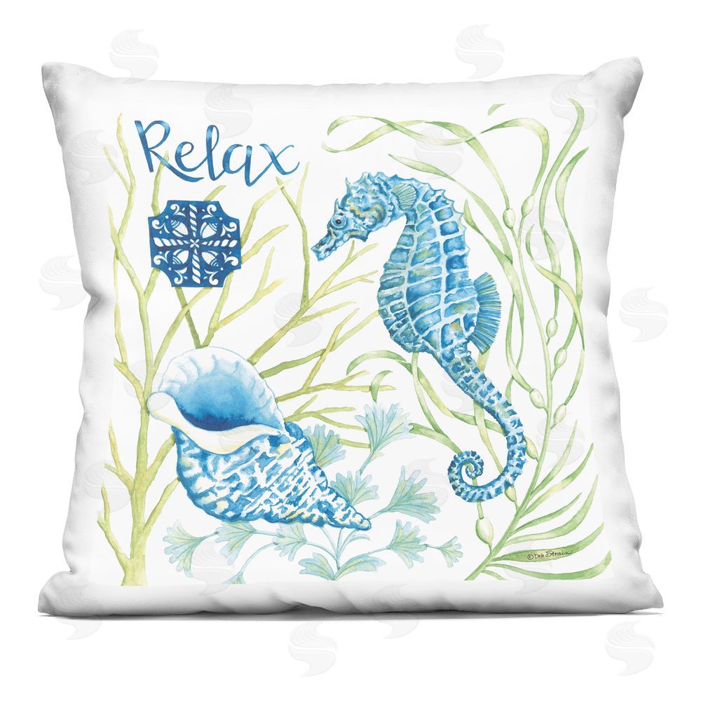 Deb Strain Relax Seahorse & Seashell Indoor Plush Polyester Square Throw Pillow