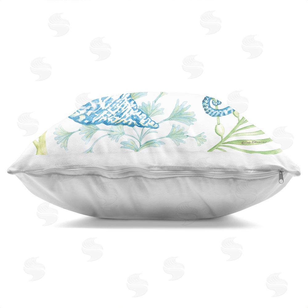 Deb Strain Relax Seahorse & Seashell Indoor Plush Polyester Square Throw Pillow Zipper Detail