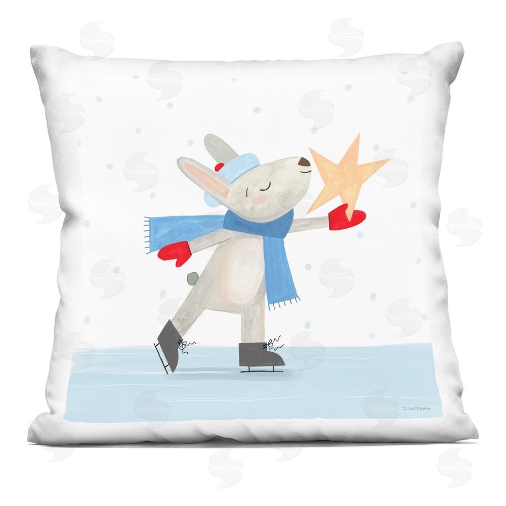 Rachel Nieman Ice Skating Bunny with Star Square Printed Throw Pillow