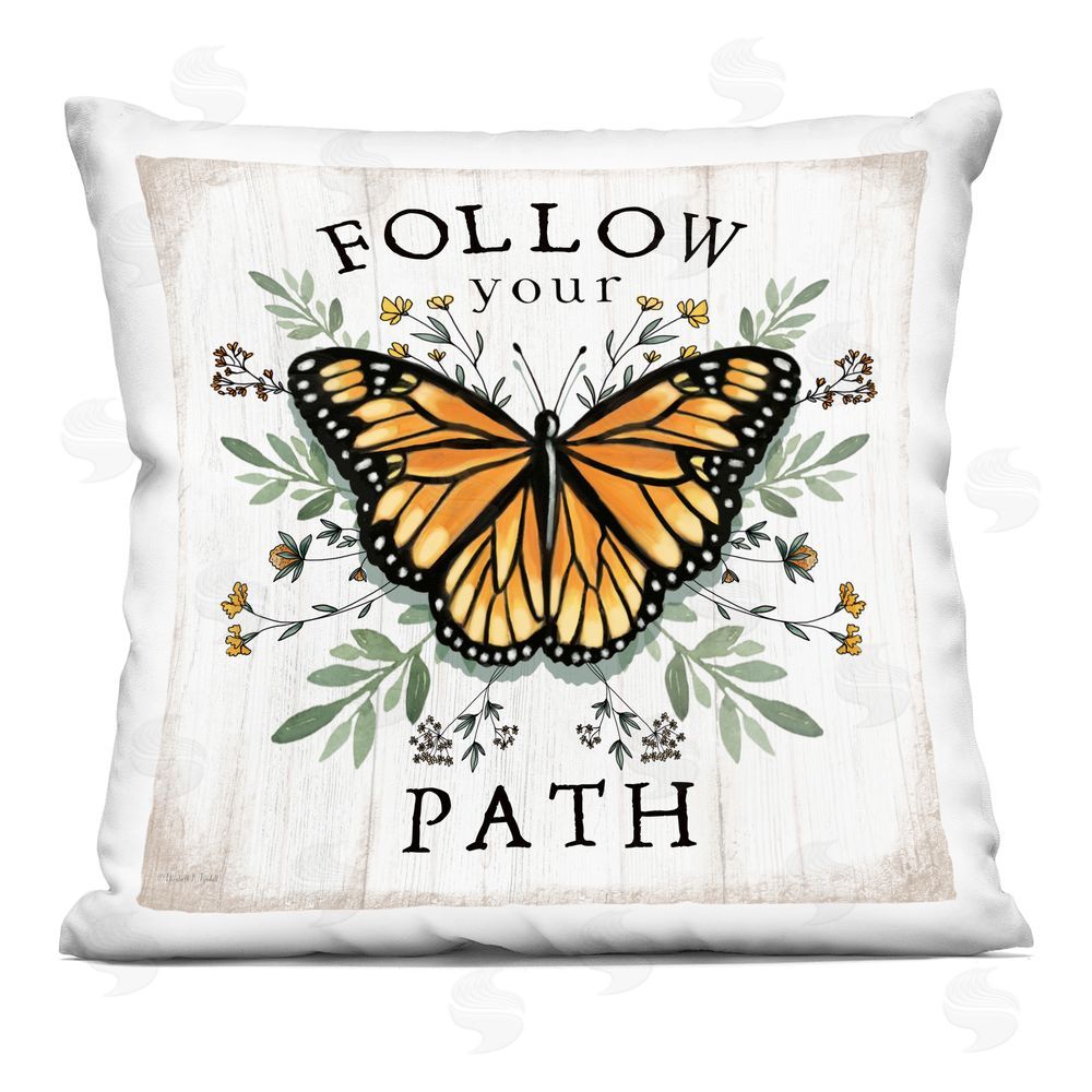 Elizabeth Tyndall Monarch Butterfly Follow Your Path Indoor Plush Polyester Square Throw Pillow