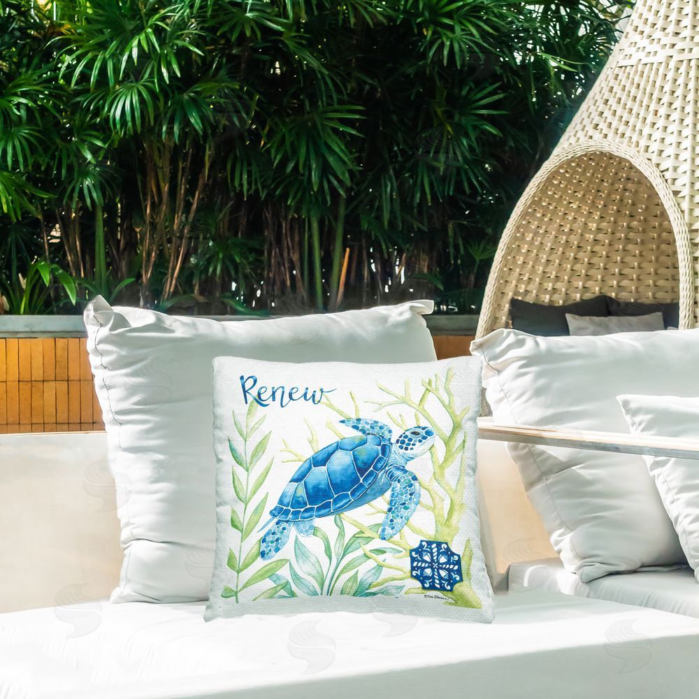 Deb Strain Renew Turtle & Sea Grass Outdoor Quick-Dry Polyester Printed Square Pillow on Patio