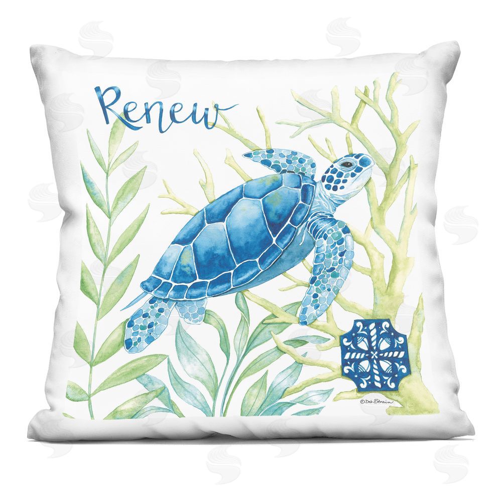 Deb Strain Renew Turtle & Sea Grass Indoor Plush Polyester Square Throw Pillow