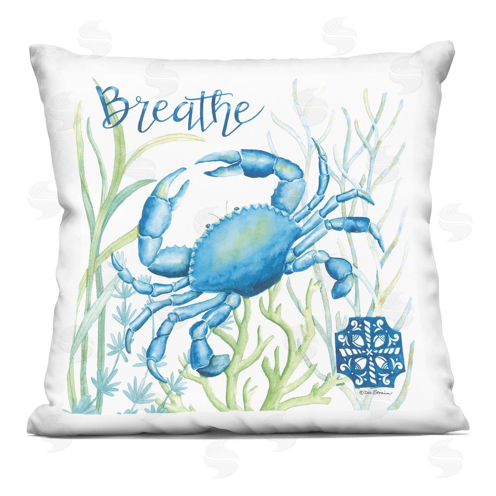Deb Strain Breath Blue Crab Among Seaweed Indoor Plush Polyester Square Throw Pillow