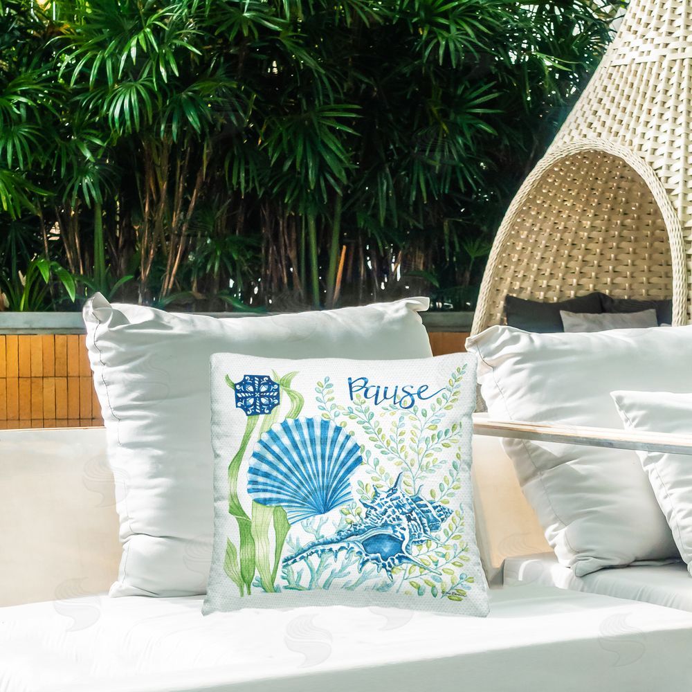 Deb Strain Pause Conch & Clamshell Outdoor Quick-Dry Polyester Printed Square Pillow on Patio