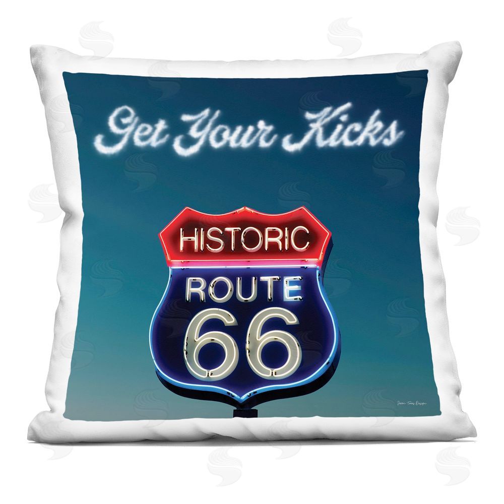 Seven Trees Design Get Your Kicks Historical Route Indoor Plush Polyester Square Throw Pillow