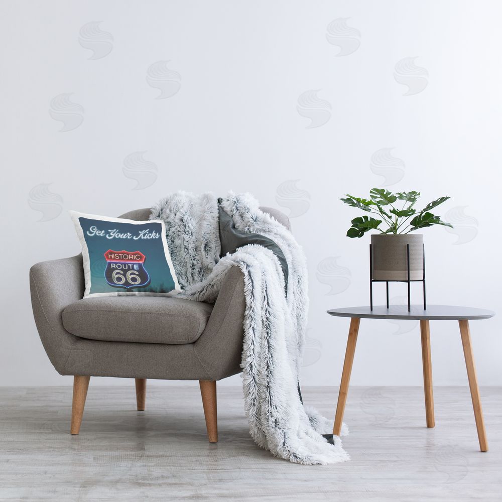 Seven Trees Design Get Your Kicks Historical Route Plush Polyester Printed Square Pillow on Chair
