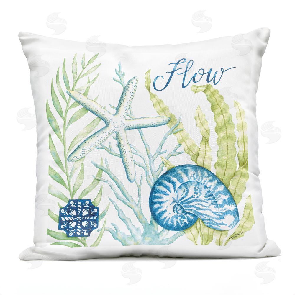 Deb Strain Flow Seashell & Starfish Outdoor Quick-Dry Polyester Square Throw Pillow