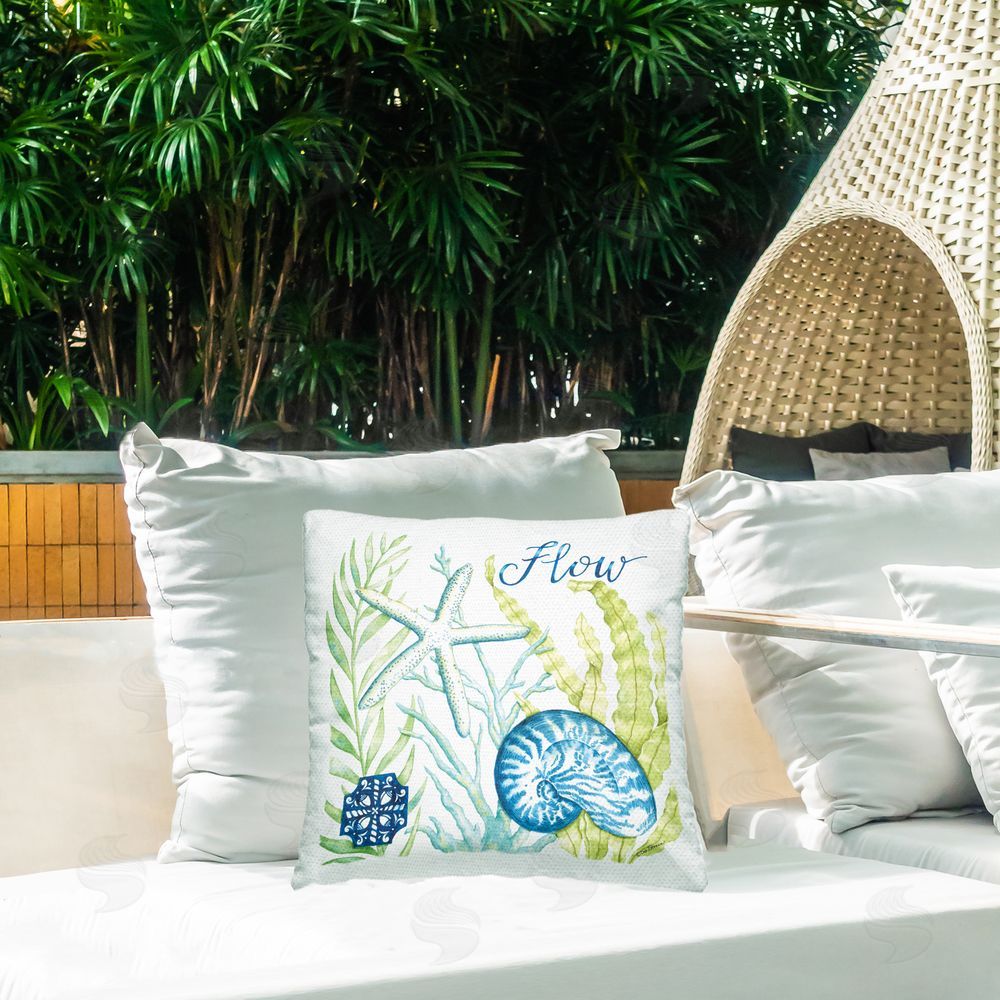 Deb Strain Flow Seashell & Starfish Outdoor Quick-Dry Polyester Printed Square Pillow on Patio