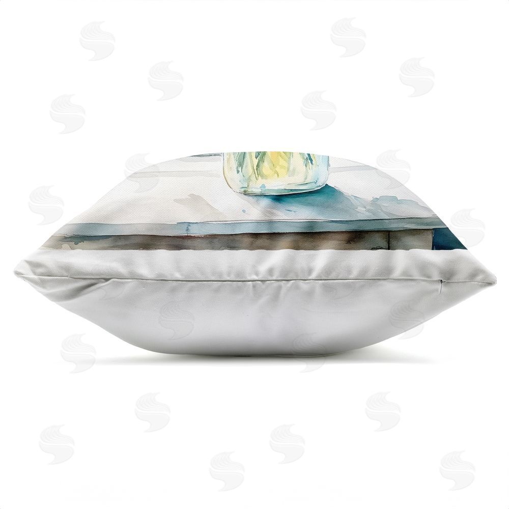 Acorn & Ivory Designs Sunlit Sunflowers in Jar Outdoor Quick-Dry Polyester Square Throw Pillow Zipper Detail