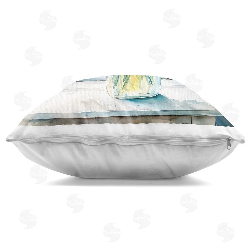 Acorn & Ivory Designs Sunlit Sunflowers in Jar Indoor Plush Polyester Square Throw Pillow Zipper Detail