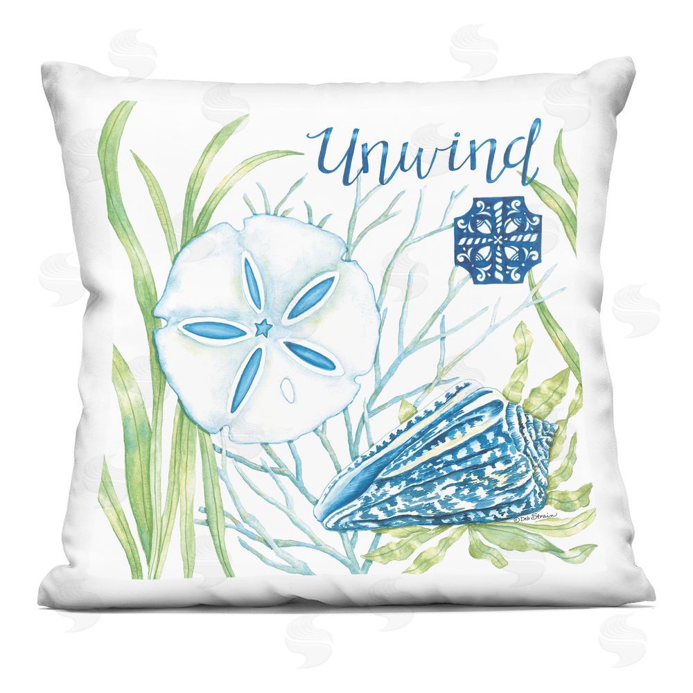 Deb Strain Unwind Sand Dollar & Shell Indoor Plush Polyester Square Throw Pillow