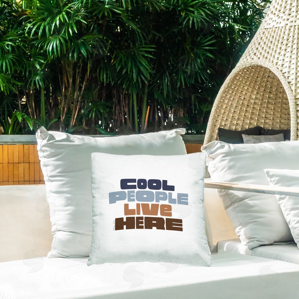 Susan Ball Cool People Live Here Outdoor Quick-Dry Polyester Printed Square Pillow on Patio