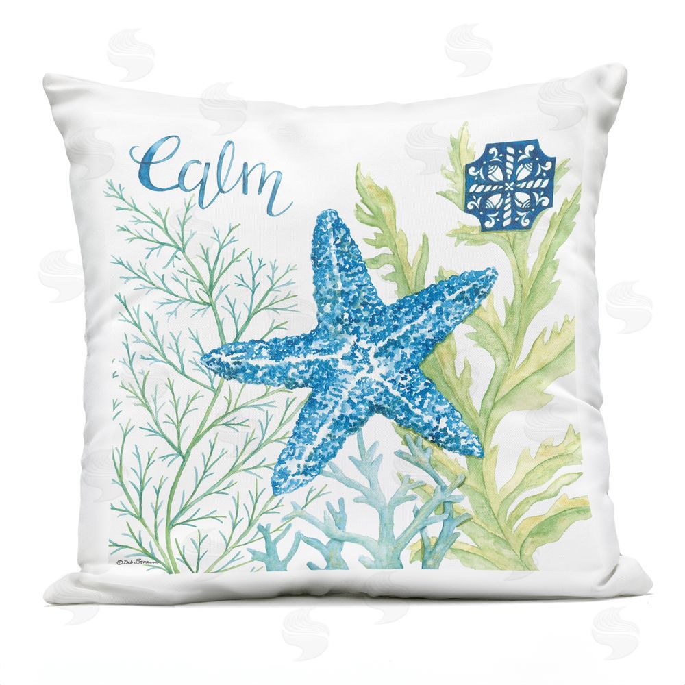 Deb Strain Calm Starfish & Seaweed Outdoor Quick-Dry Polyester Square Throw Pillow
