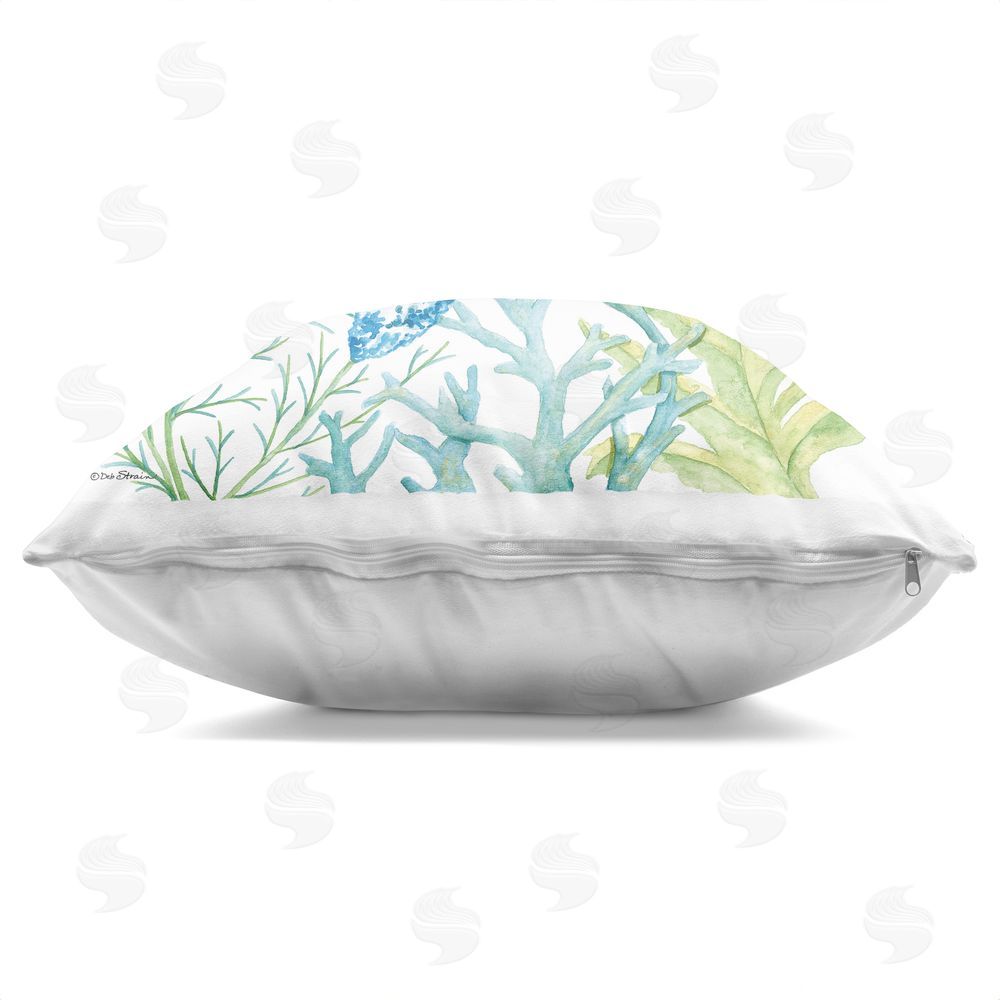 Deb Strain Calm Starfish & Seaweed Indoor Plush Polyester Square Throw Pillow Zipper Detail