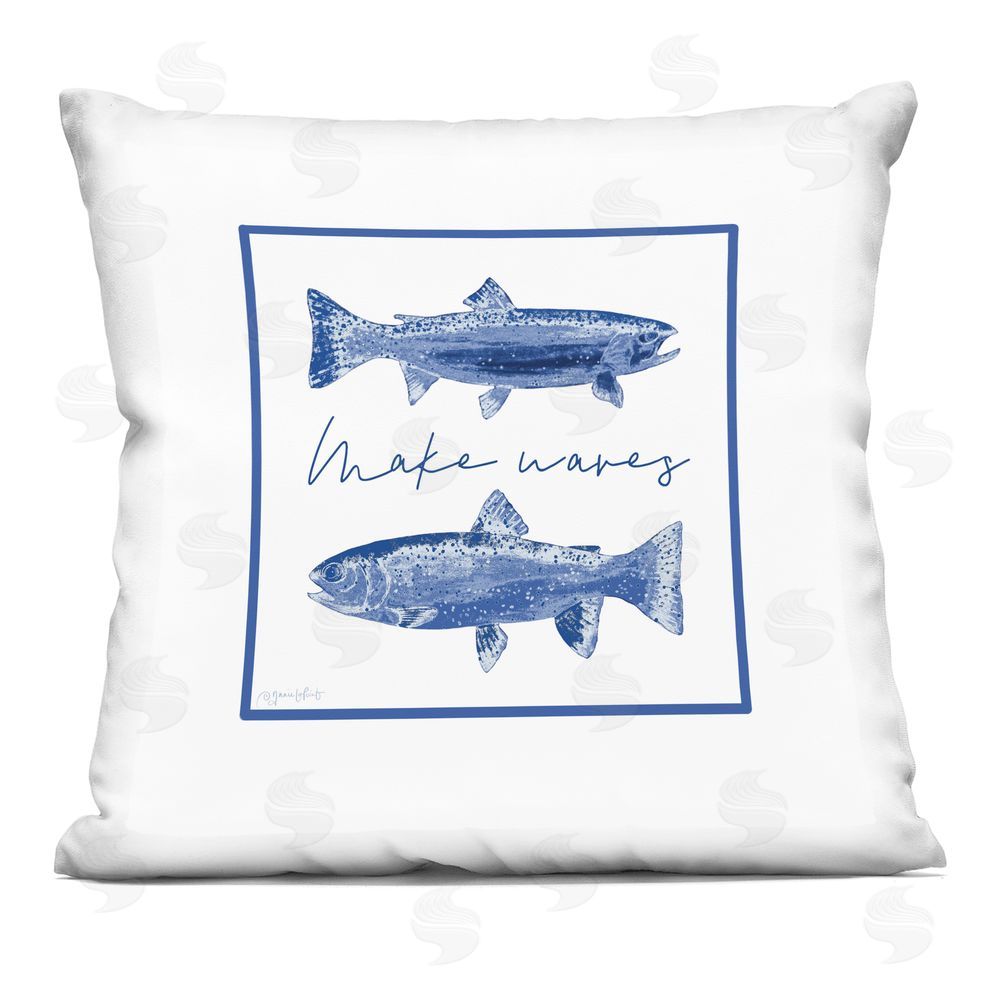 Annie LaPoint Make Waves with Blue Trout Indoor Plush Polyester Square Throw Pillow